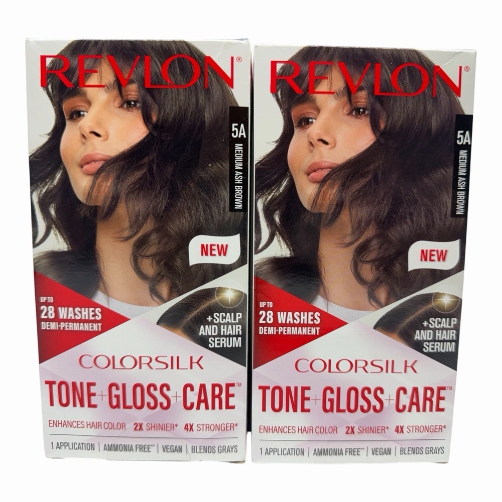 Revlon ColorSilk Tone + Gloss + Care 5A Medium Ash Brown Demi-Permanent Lot 2